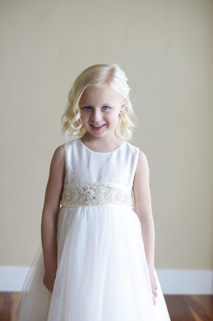 A photo of a Sequin flower girl dress with high quality sequin and tulle skirt