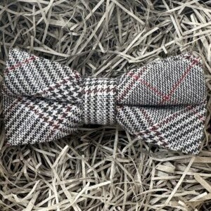 A photo of a brown striped bow tie