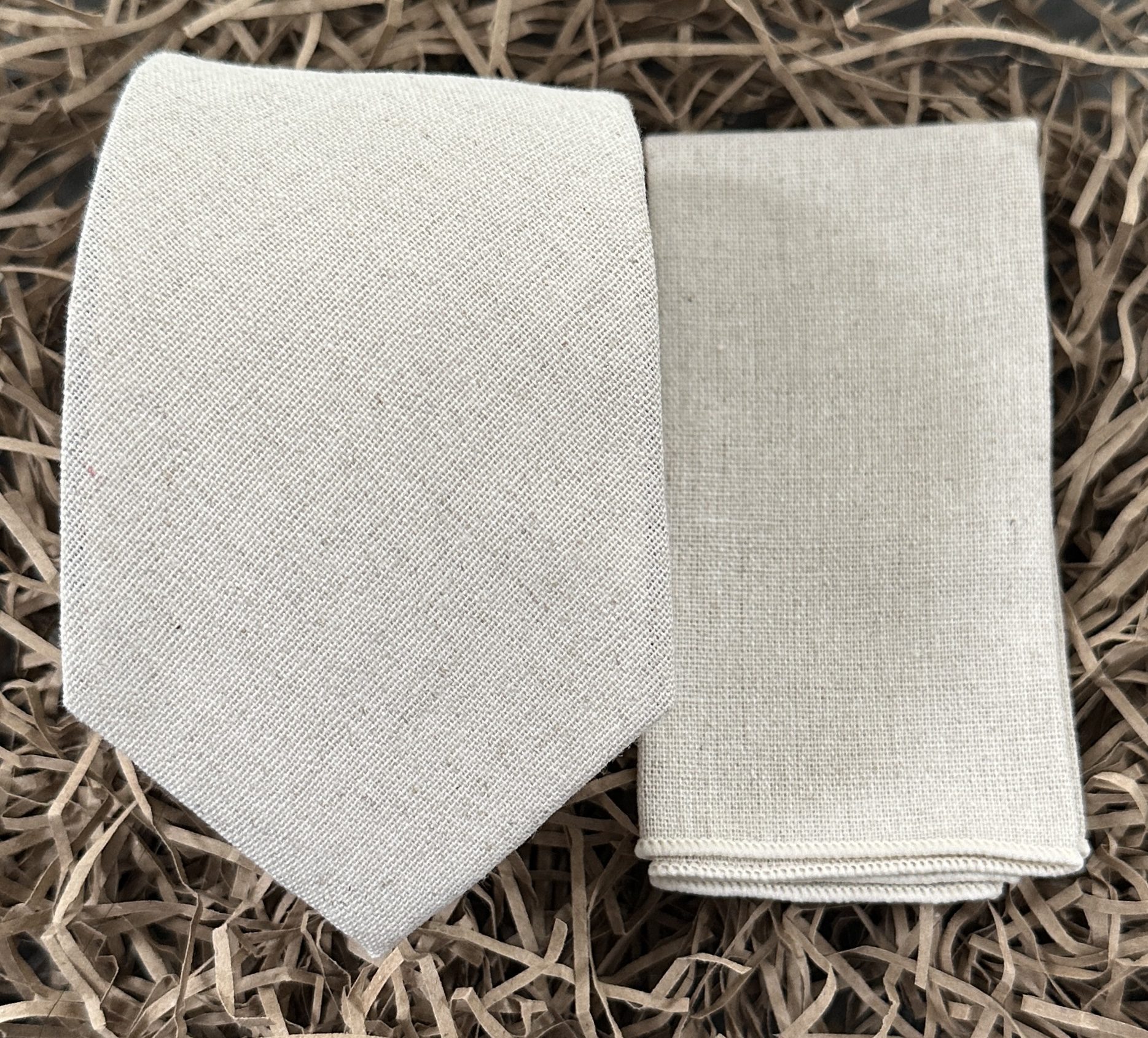 A cream flax tie and pocket square set in linen for wedding ties,  men's gifts, graduation ties and women's ties.
